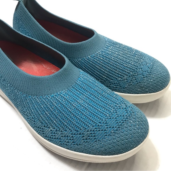 Fitflop Metallic Teal Uberknit Slip On Shoes Flats Size 9 - Picture 2 of 8